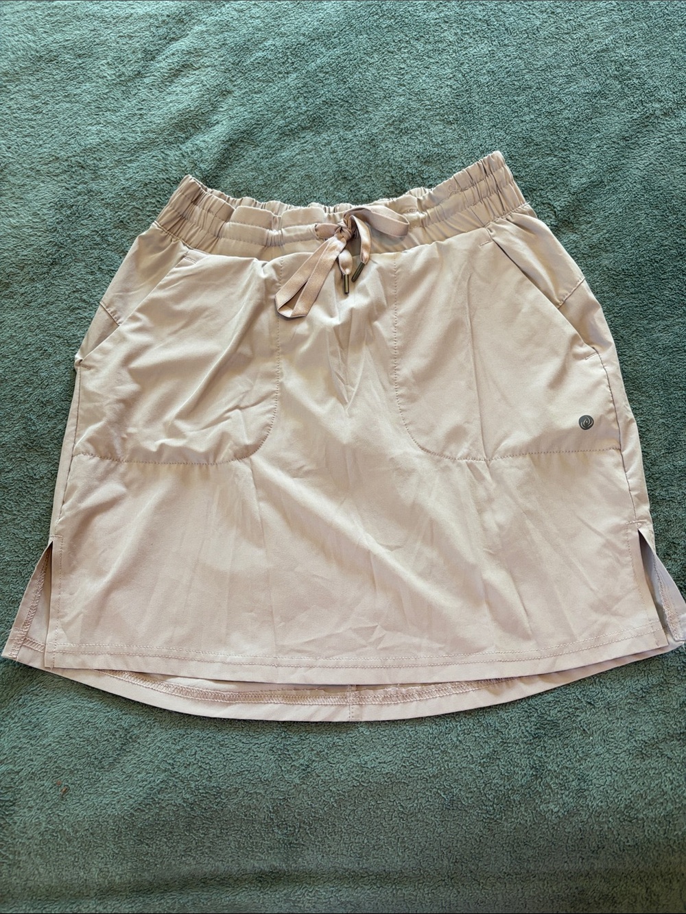 Apana Light Beige Drawstring Mini Skirt with Patch Pockets